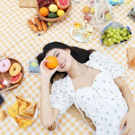 Waterproof Large Double-Sided Outdoor Picnic Mat - Yellow Checkered Green