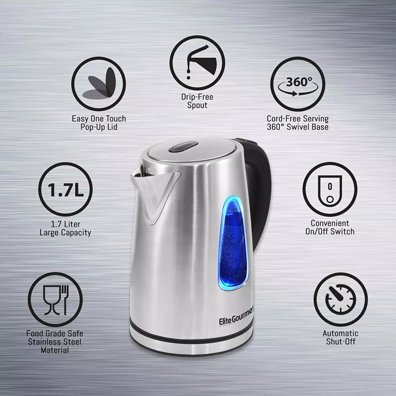 Elite Gourmet EKT-1271 Ultimate 1.7 Liter Electric Kettle – Stainless