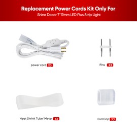 Shine Decor 5FT Power Cord Kit, Replacement for 7x17mm Double Row Plus LED Strip Lights Only, Pack of 3 with Pins End Caps and Heatshrink Tubes