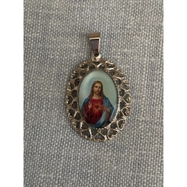Sacred Heart of Jesus Religious Medal Pendant | Silver Tone