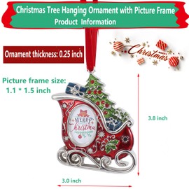 Christmas Tree Hanging Ornament Holiday Metal Xmas Tree Party Indoors Home Family Holiday Sleigh Picture Frame Ornament Party Tree Hanging Decoration Keepsake Gifts (Tree Sleigh,2)