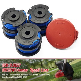 MADAT 88524 Trimmer Line 0.065" 16Ft with Cover Cap, Fit for Toro 51484 51486 51487 88506 String Trimmer Auto Feed Spool Kit, Includes 6 Spool and 1 Cap