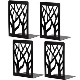 2 Pair Book Ends,Tree Design Black Bookends,Non-Skid Bookend Heavy Duty Metal Book Stopper,Book Ends for Shelves, Abstract Art Desgin Bookends for Heavy Books (2, Black)