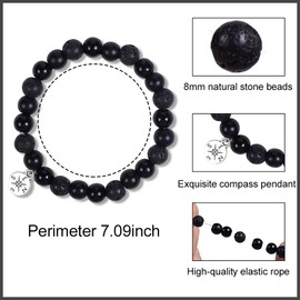 Going Away Goodbye Gifts for Coworkers Women Men, Compass Farewell Natural Stone Beads Bracelet, Employee Birthday Graduation Retirement Inspirational Gift for Woman Friend 2024 (Man(Black color))