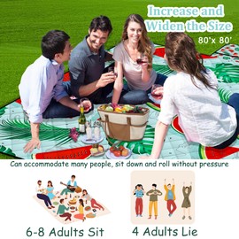 Poedist Extra Large Picnic Blanket Waterproof,80"x 80"Foldable Machine Washable Beach Blanket,Outdoor Blanket for 6-8 Adults,Suitable for Indoor Crawling,Park Beach,Camping,Hiking,Family Travel(Fruit)