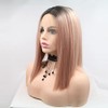 Xiweiya 14Inch Short Straight Hair Bob Wigs Ombre Rose Gold