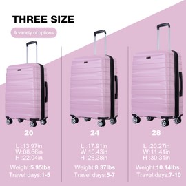 Travelhouse Amalodie Hardshell Upright Spinner Wheel Suitcase Set PP ABS, Lightweight Checked Carry-On Luggage 3-Piece Set with Spinner Wheels TSA Locks 20" 24" 28" (Pink)