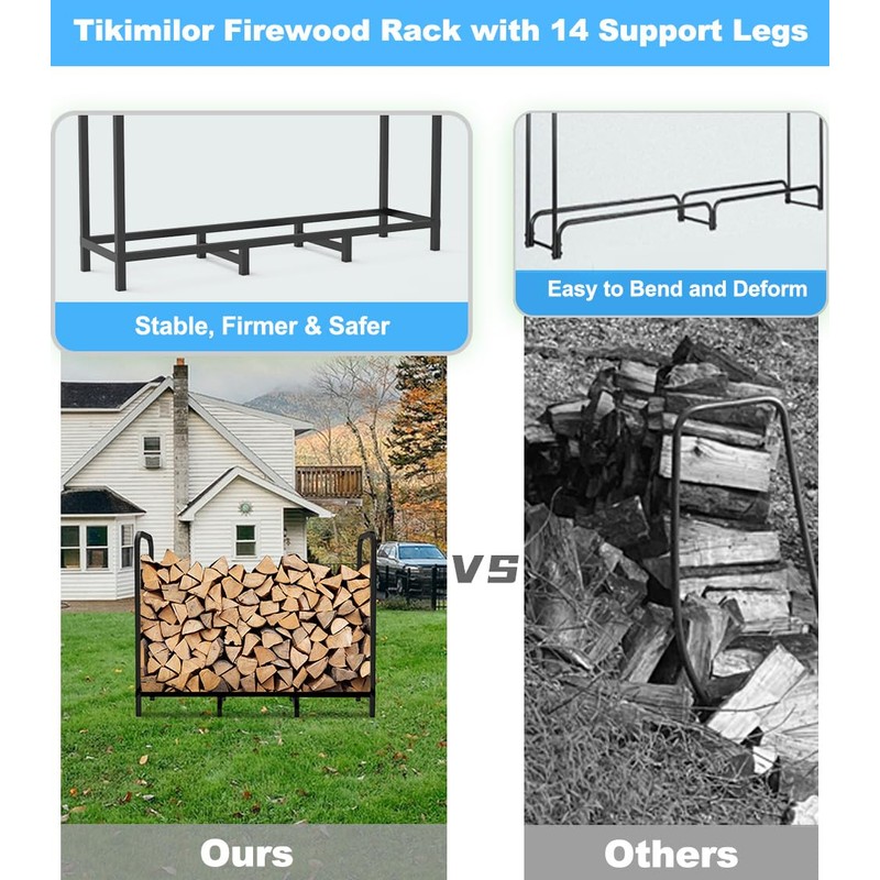 Tikimilor 4ft Firewood Rack Holder, Adjustable Heavy Duty Fire Log