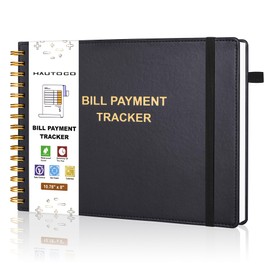 HAUTOCO Hardcover Bill Tracker Notebook Horizontal Monthly Bill Payment Organizer for Personal Budgeting Home Finance with 2 Storage Pocket Expense Checklist Tracking Planner 10.78 x 8'', Black