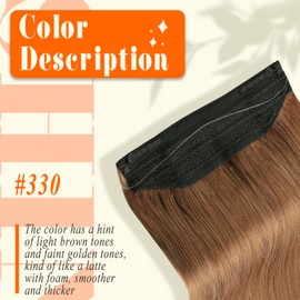 Fshine Transparent Fish Line Clip in Extension Real Human Hair 330 Auburn Brown Invisible Wire Hair Extensions 18 Inch Hidden Wire Hair Extensions 80G Secret Hairpiece for Women