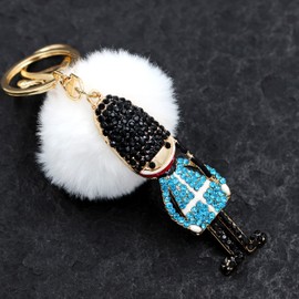 Tobestu Cute Sparkle Rhinestone Crystal Guardian Soldier Keychain Pompom Ball Handbag Pendant Wallet Charm Pompom Keyring Y1344 (Blue)