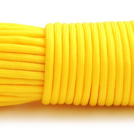 Set of 2 multi-function core sheath ropes (nylon) made of very robust and tear-resistant "Parachute Cord" / "Paracord 550", 550 lbs, total length 62 metres (200 ft), colour: yellow, important: this