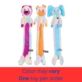 Bow Wow 24" Stuffing-Free Long Plush Dog Toy – Crinkle Body & Squeaker Head – Interactive Tug & Fetch Animal Toy – Colors May Vary (Farm, Safari, Unicorn, Zebra)