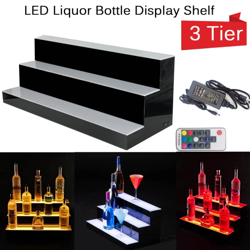 31" 3 Step Tier LED Lighted Shelves Illuminated Liquor Bottle