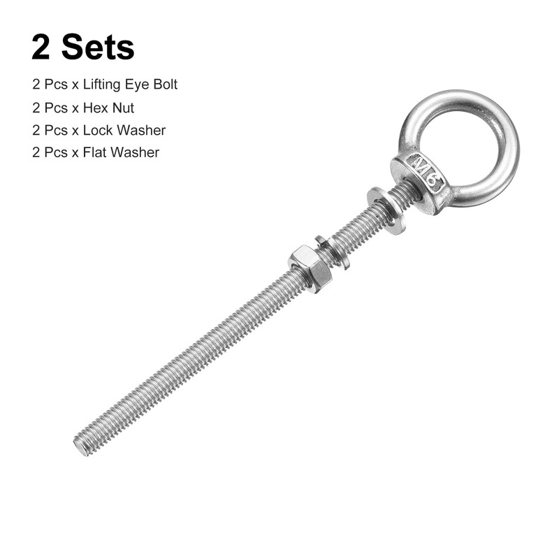 sourcing map Lifting Eye Bolt, 2 Sets M6 x 90mm