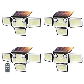 SZPOWER 4500LM Solar Lights Outdoor Waterproof, 254 LED Solar Flood Lights Outdoor with 2 Motion Sensor, 4 Heads Security Light with Remote Control for Yard Outside House Garage 4 Pack