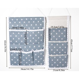 KICPUK Pack of 2 Wall Storage Bags for Hanging, Hanging Organiser, Hanging Organiser System, 5 or 3 Compartments, Hanging Organiser with Hooks, for Home, Kitchen, Office, Motorhome