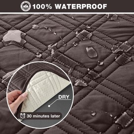 TAOCOCO Loveseat Recliner Cover with Center Console, 100% Waterproof Pet Cover for Dual Recliner with Straps Design, Split Reclining Loveseat Covers Furniture Pet&Kids Protector (2 Seater, Chocolate)