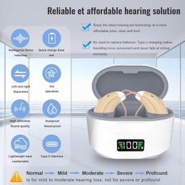 Hearing aids for Seniors-Rechargeable Sound Amplifiers with PSAP OTC Invisible Digital Personal Into Ear Amplification Devices with LED Power Display, Gifts for Elderly, White