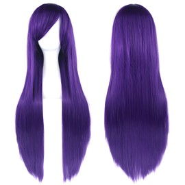 Peluca Morado Oscuro Larga 80CM para Mujer, Pelo Largo y Liso Natural Cosplay Fiesta Halloween Disfraz con Ajuste Cómodo y Material Resistente al Calor