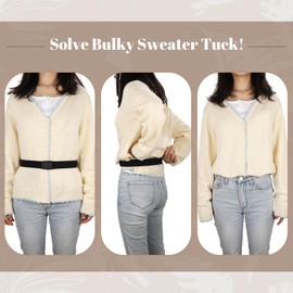 2 Pack No Show Women Stretch Belt Invisible Elastic Web Strap Belt with Flat Buckle for Jeans Pants Dresses,H-Black+White,Suit for US Size 0-16