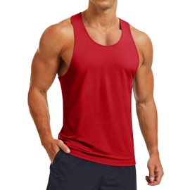 MAGCOMSEN Mens Vest UPF 80+ UV Sun Protection Sleeveless Shirts Dry Fit Tank Tops Lightweight Workout Running Tops Red L