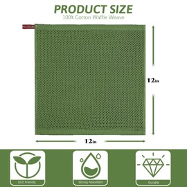 Nialnant 6 Pack Kitchen Dish Towels,100% Cotton Dish Rags for Washing Dishes,Super Soft Absorbent Cleaning Rags,Christmas Gifts-12x12 Inch,Green