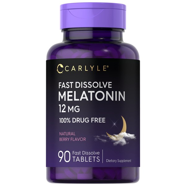 Carlyle Melatonin 12 mg Fast Dissolve 90 Tablets | Natural Berry Flavor | Vegetarian, Non-GMO, Gluten Free