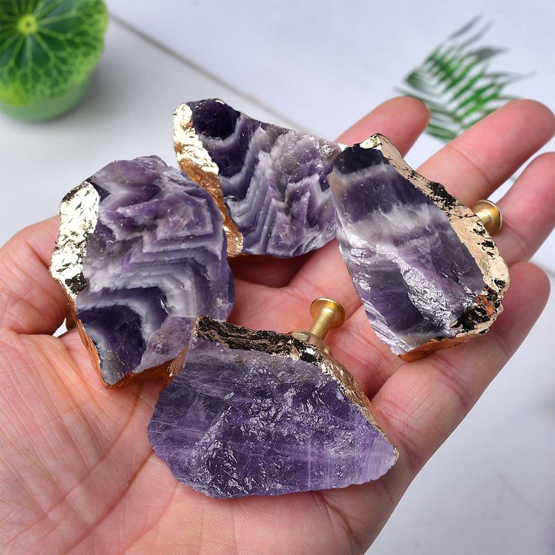 FZBHRO Amethyst Drawer Cabinet Knobs Purple Crystal Stone Knobs Handles