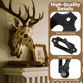 6 Pack European Deer Skull Mount Hanger, Stainless Steel/Wall Mount/Easy Install/Invisible Design/Indoor&Outdoor Use, Heavy-Duty Hooks for Deer, Mule, Antelope, Coyote, Small Game Animals