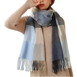 Einaily Women's Scarf Checked Oversized Square Blanket Scarf Autumn Scarf Winter Scarf Checked Tartan Stripes Plaid Pattern XXL Oversized Tassels Fringe Poncho 40+ Colours Scarves Soft Warm Knitted