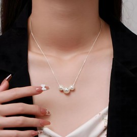 Hothrty Pearl Necklace, Women's Pearl Necklace, Silver, Pearl, Imitation, Crystal Pearl, Single Metal, Hypoallergenic, Casual, Everyday, Cute, Stylish, Gorgeous, For Girlfriend, Birthday, Ceremonial