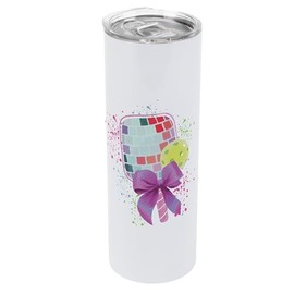 Elanze Designs 20 Ounce Stainless Steel Sports On the Go Skinny Travel Tumbler With Push Top Lid Glam Disco Pickleball Paddle With Coquette Bow