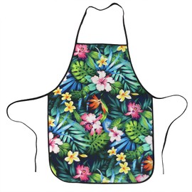 Hawaiian Floral Aprons, Cute Blooming Flowers Pink Yellow Womens Apron Fairy's Gifts for Adults Girls Chef Washing Dishes Cooking Grilling Home Kitchen BBQ Gardening Party Salon Supplies 31.5X23.6''