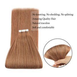 ABH AmazingBeauty Tape in Hair Extensions Semi-permanent Pre Taped Real Remi Remy Human Tape in Human Hair 50g 20pcs Skin Weft Invisible Seamless Reusable Platinum Light Auburn Color 30 16 Inch