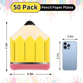 50 Pack Back to School Paper Plates, Pencil Disposable Plates First Day of School Decorations for Back to School Party Supplies and Table Decoration