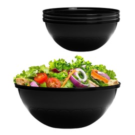 BESTVIP 150oz Black Plastic Serving Bowls for Party, Disposable Large Salads Container, Candy Dishes Great for Snacks, Chips, Meal Prep & Parties, 4 Pack