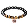 COAI Lotus Charm Black Tourmaline Tiger Eye Stone Womens Bracelet