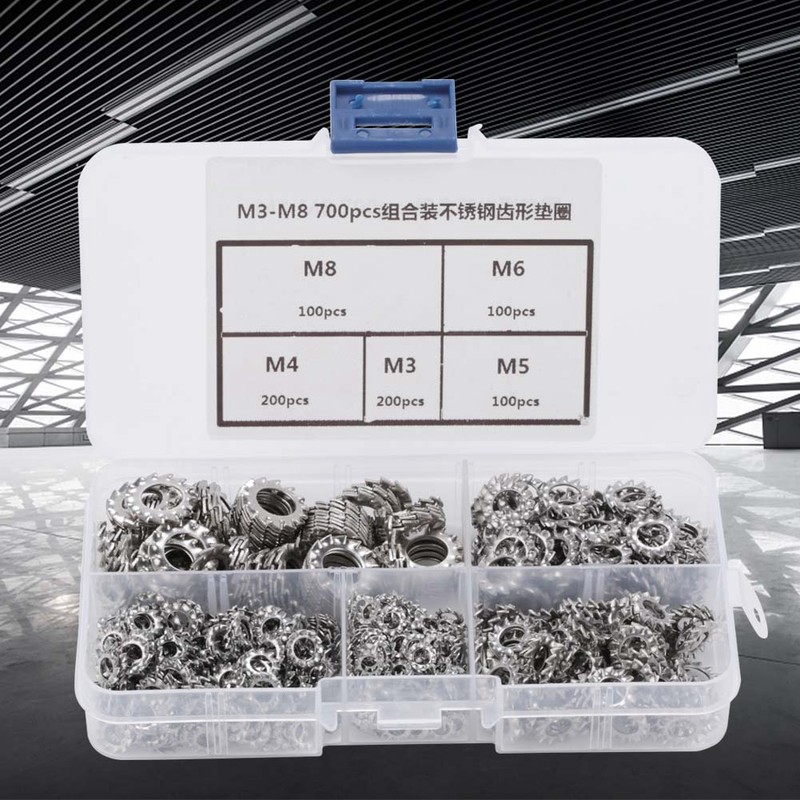 700pcs M3-M8 Combination Box Stainless Steel 304 External Toothed Washer