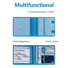 Mymazn Car Registration and Insurance Holder, Car Document Holder with Magnetic Closure, Auto PU Leather Registration and Insurance Card Holder for Driver's License & Essential Documents, Blue