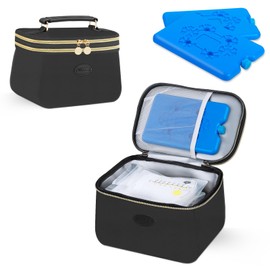 PIIOSER Breast Milk Cooler Bag with 2 Ice Pack, Fit 6 Breastmilk Storage Bags Up to 8Oz, Insulated Baby Bottles Tote Bag for Daycare and Breastfeeding Mom, Black