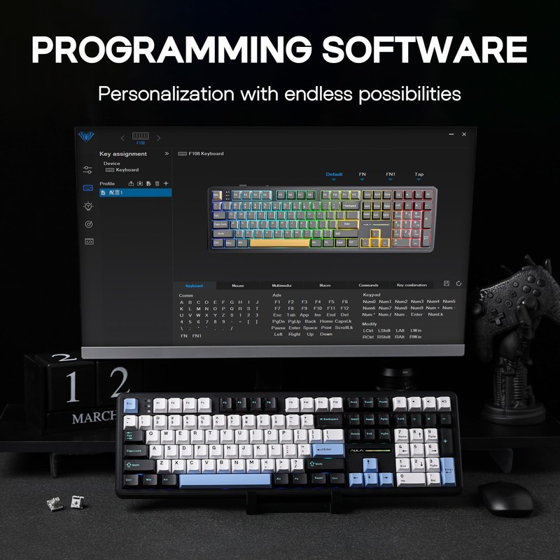 EPOMAKER Aula F108 Wireless Gaming Keyboard, Full Size Mechanical Keyboard