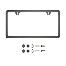 KA DEPOT Two Hole Slim Version Matte Flat Black License Plate Frame T304 Stainless Steel + Metal Screw Caps