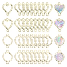 CHGCRAFT 40Pcs 2 Styles Open Back Bezel Charms Pendants Heart Round Alloy Connector Charms Bezel Blank Trays Geometric Hollow Frame Charms For DIY UV Resin Epoxy Resin Pressed Flower Jewelry Golden