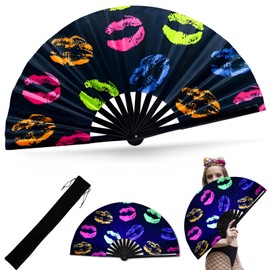 ElevaPulse Hand Fan, UV Glow Large Foldable Bamboo Wood, Fan Rave, Rave Fan, Fecher Women's for Fans Festival, Festival Accessories, Dance, Home Decorations, Party, Summer Gift
