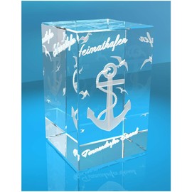 VIP-LASER 3D Glass Cuboid I Home Port Timmendorfer Beach I Souvenir Gift North Sea Holiday