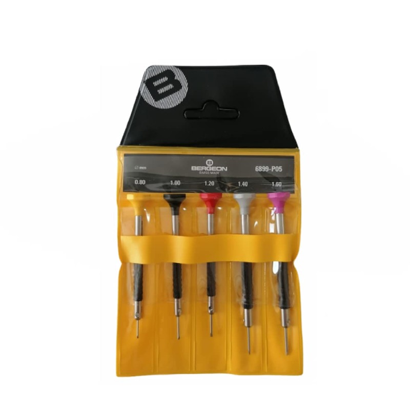 Bergeon 6899-P05 Set of 5 Screwdrivers for Watchmakers, 5 Different