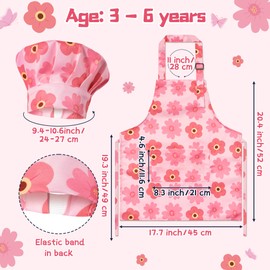 GROBRO7 4Pcs Pink Theme Kids Apron and Chef Hat Set Gift for Girls Floral Butterfly Adjustable Kitchen Beginner Toddler Aprons with 2 Pockets Waterproof Chef Hats for Baking Cooking Painting Training