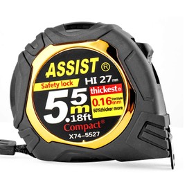 18 FT Measuring Tape by ASSIST-Easy Read Double Side Printing with Metric and Inches，3.2m Level Standout Blade,Heavy Duty Shock Absorbent Rubber Case-for Construction and Surveyor