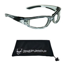 Bikershades Chrome and Black Frame Motorcycle Safety Glasses with Rhinestones Foam Padded for Women